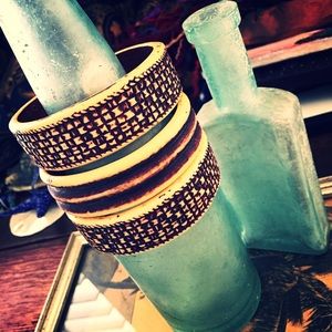 3 Vintage Boho Bracelets Lightweight Wood-look Bangles